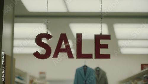 Sale sign in a shop. Store. Discount. Cut price. Indoor, 