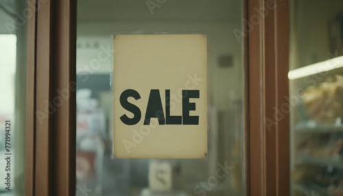 Sale sign in a shop. Store. Discount. Cut price. Indoor, 