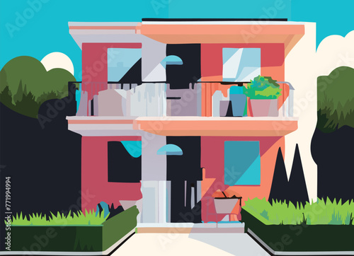 おしゃれなピンク色の戸建て住宅,generative ai