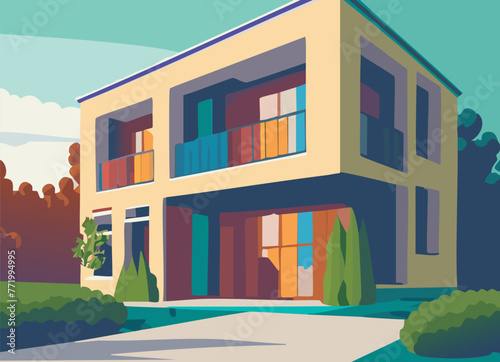 おしゃれな四角い2階建て住宅,generative ai