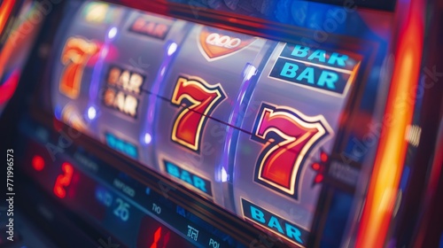 Slot machine reels showing lucky sevens and bright icons