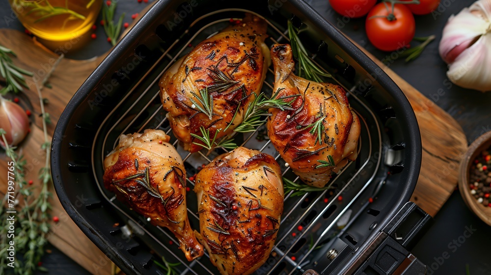 Prepare a delicious roasted chicken with accompanying recipe in an air fryer from the comfort of your own kitchen. Prepare a delicious roasted chicken with accompanying recipe in an air fryer from the comfort of your own kitchen.