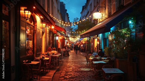 Eateries in the Parisian Latin district after dark.