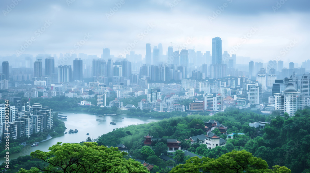 Obraz premium Chinese urban architectural scenery,created with Generative AI tecnology.