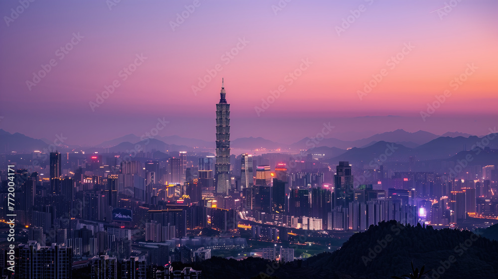 Fototapeta premium Chinese city architecture dusk landscape,created with Generative AI tecnology.