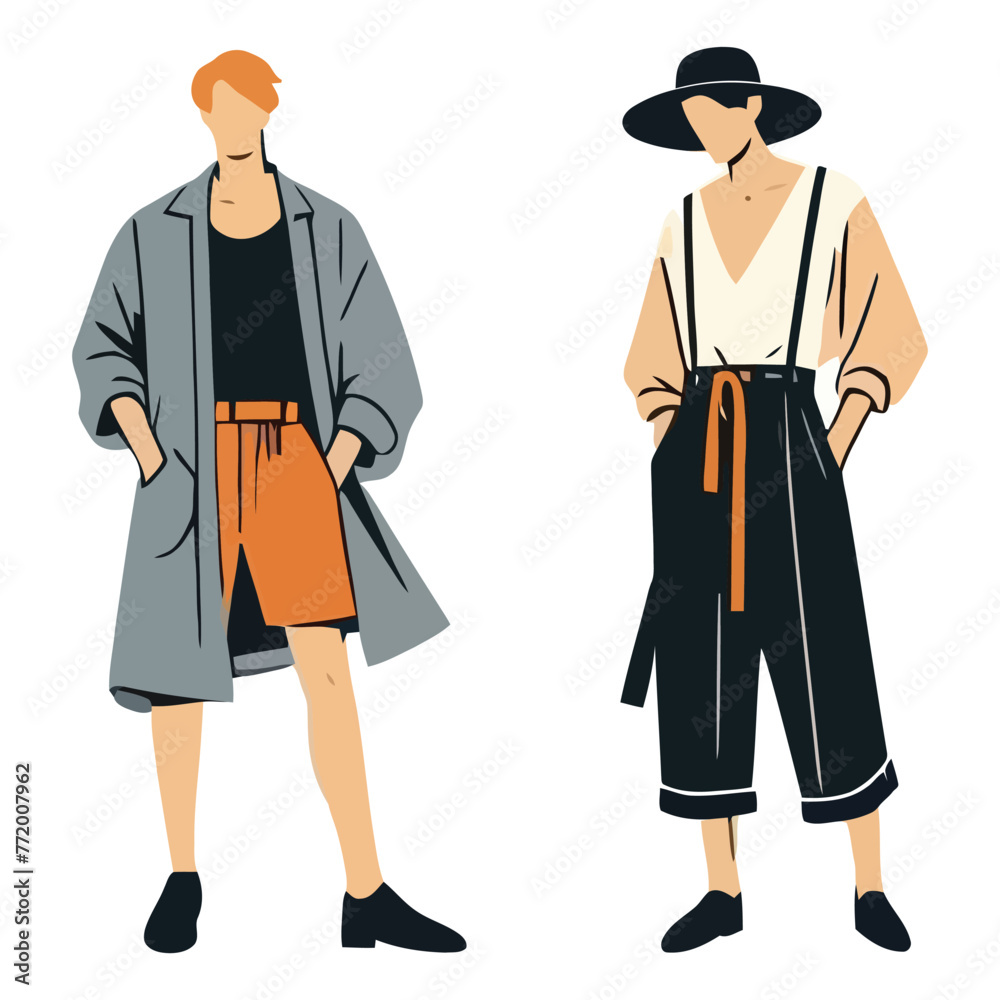 illustration of woman and men in different dress styles illustration of woman and men in different dress styles