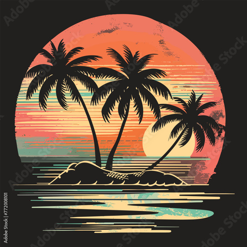 tree on the beach. Vector Illustration for Graphic T-shirt Design during the Summer Season