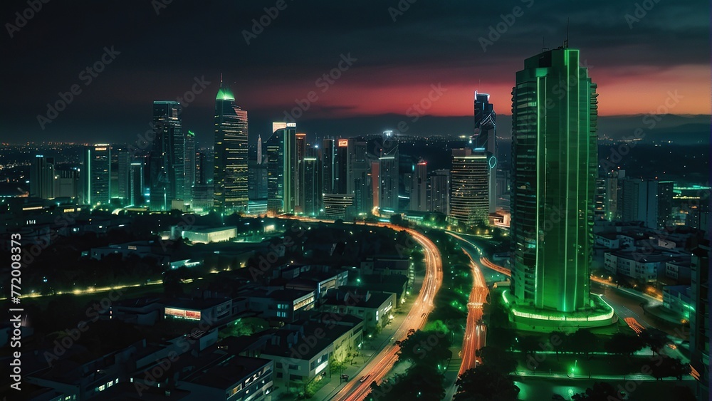 Fototapeta premium green city at night