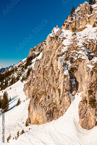 Alpine winter view at Mount Fuessener Joechle, Graen, Reutte, Tyrol, Austria photo