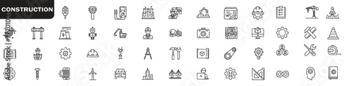 Construction line icon set. Outline web icons set construction, home repair tools. Construction vehicles, elements, equipment. eps 10