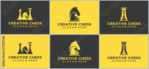 technology logo Chess game logic for online games, chess logo with technology concept