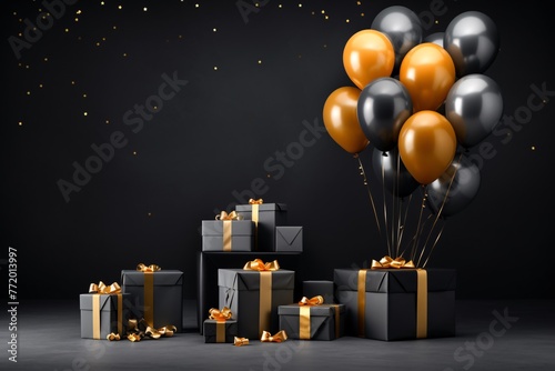 a group of presents with balloons