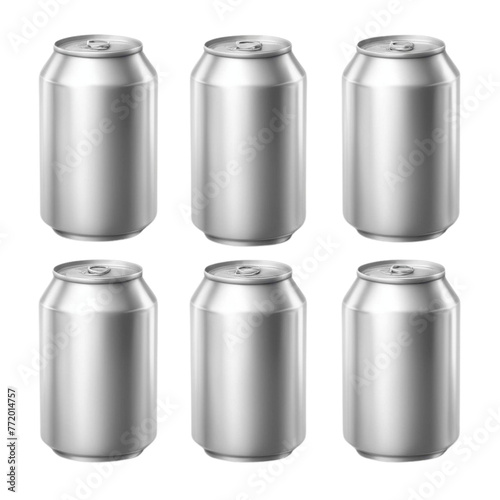 a silver metal tin cans and clear bottles on Isolated transparent background png. generated with AI