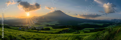 Breathtaking Sunset View in Aso-san Volcano: The Rustic Charm of Kyushu's Scenic Landscapes photo