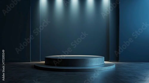 Wall with stage for product display on dark background 