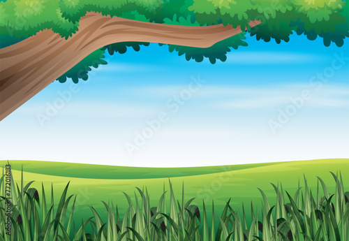 Nature landscape background with tree and meadow