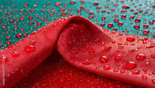 Scarlet Shower: Water-Spattered Red Cloth Creating a Waterproof Oasis"