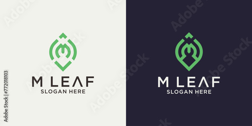 Logo letter m with a combination of leaf, for herbal, natural and fresh companies