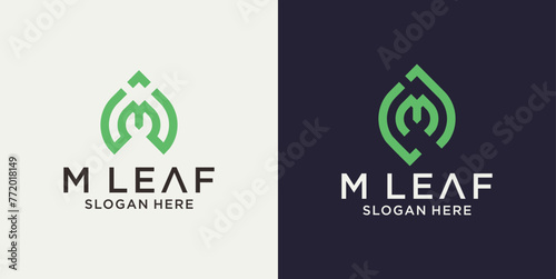 Logo letter m with a combination of leaf, for herbal, natural and fresh companies