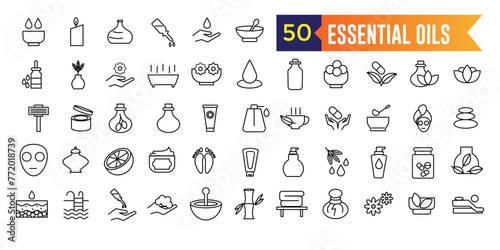 Essential oils icons set. Set of oils vector icons for web design isolated icon collection. Outline icon collection. Editable stroke.