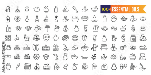 Essential oils icons set. Set of oils vector icons for web design isolated icon collection. Outline icon collection. Editable stroke.
