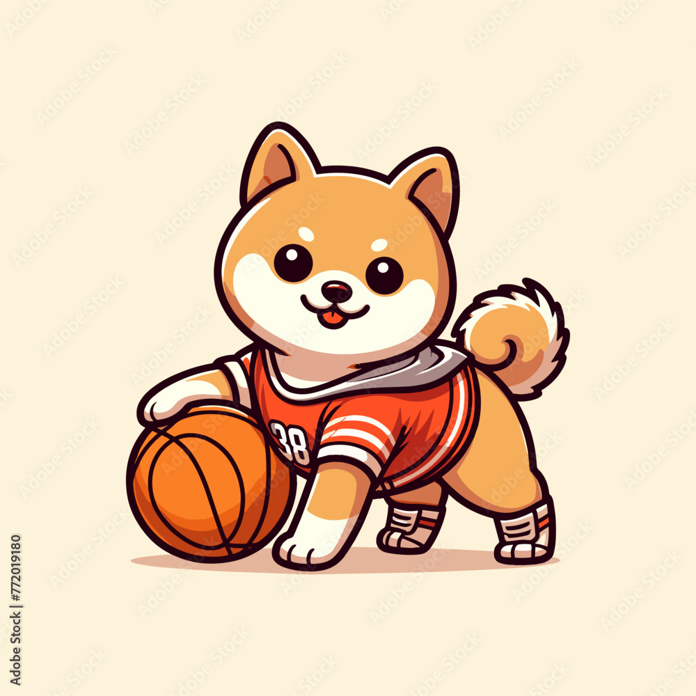 Active Shiba Inu enjoying basketball game Active Shiba Inu enjoying basketball game