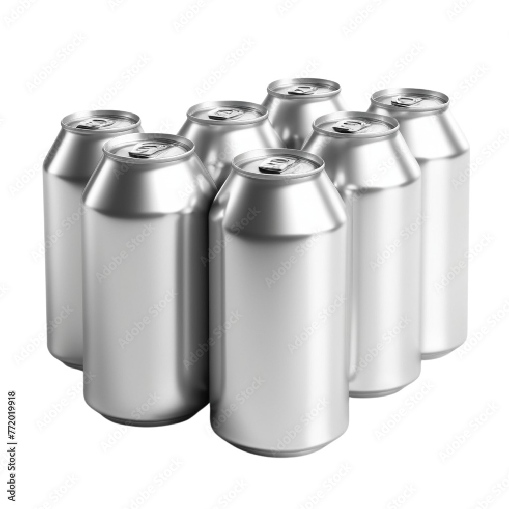 a silver metal tin cans and clear bottles on Isolated transparent background png. generated with AI a silver metal tin cans and clear bottles on Isolated transparent background png. generated with AI