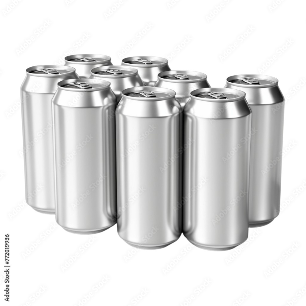 a silver metal tin cans and clear bottles on Isolated transparent background png. generated with AI a silver metal tin cans and clear bottles on Isolated transparent background png. generated with AI