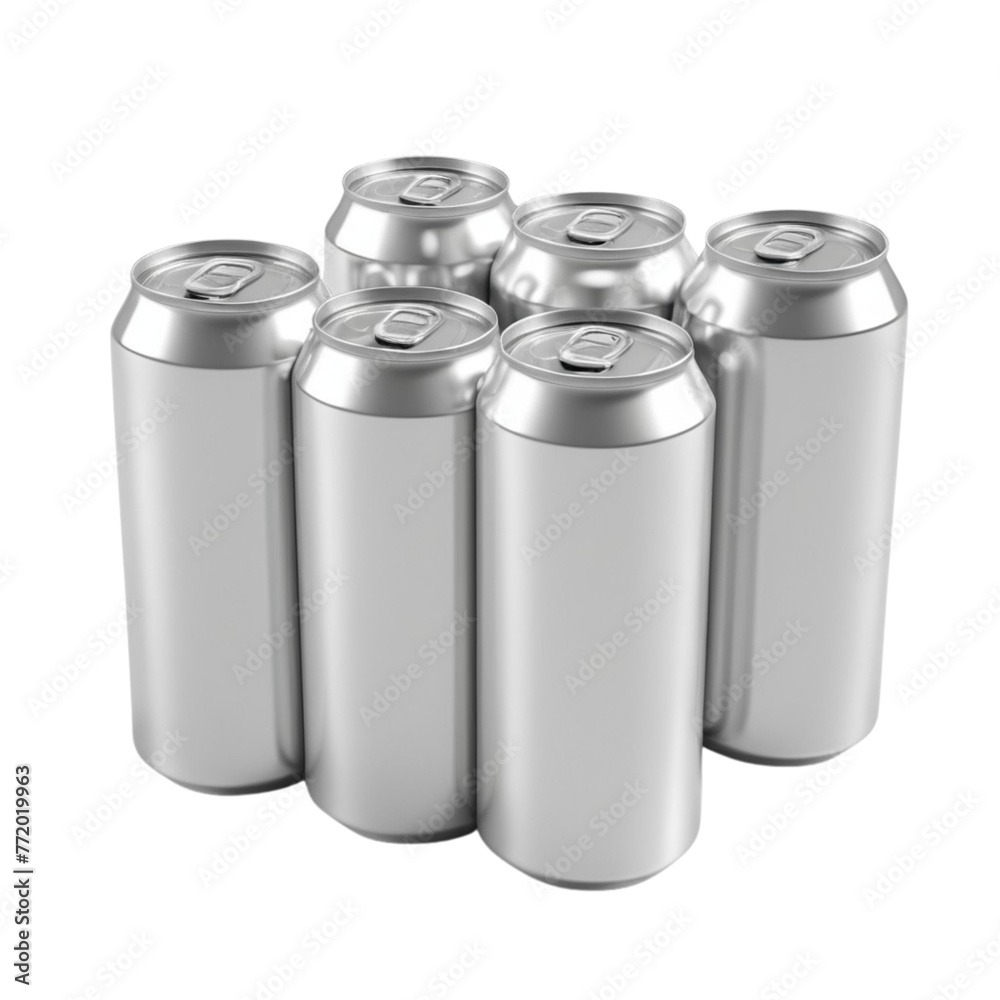 a silver metal tin cans and clear bottles on Isolated transparent background png. generated with AI