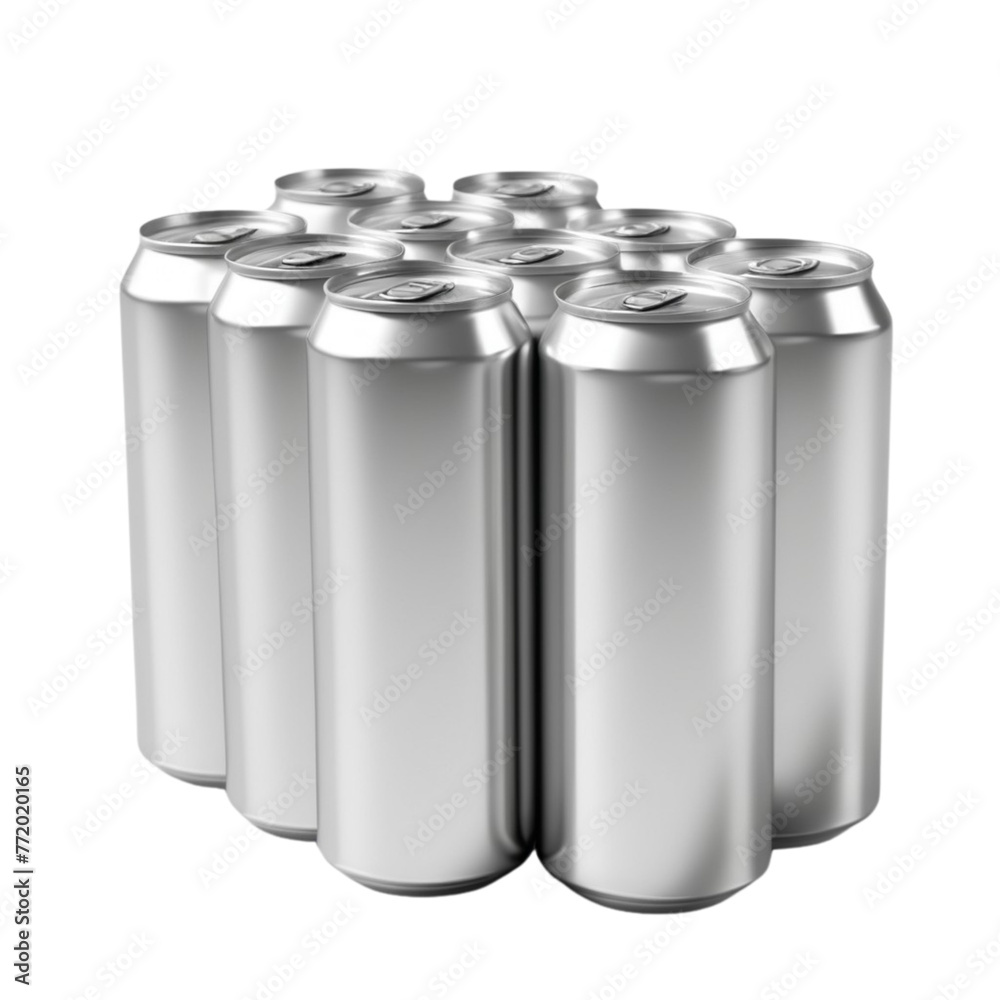 a silver metal tin cans and clear bottles on Isolated transparent background png. generated with AI a silver metal tin cans and clear bottles on Isolated transparent background png. generated with AI