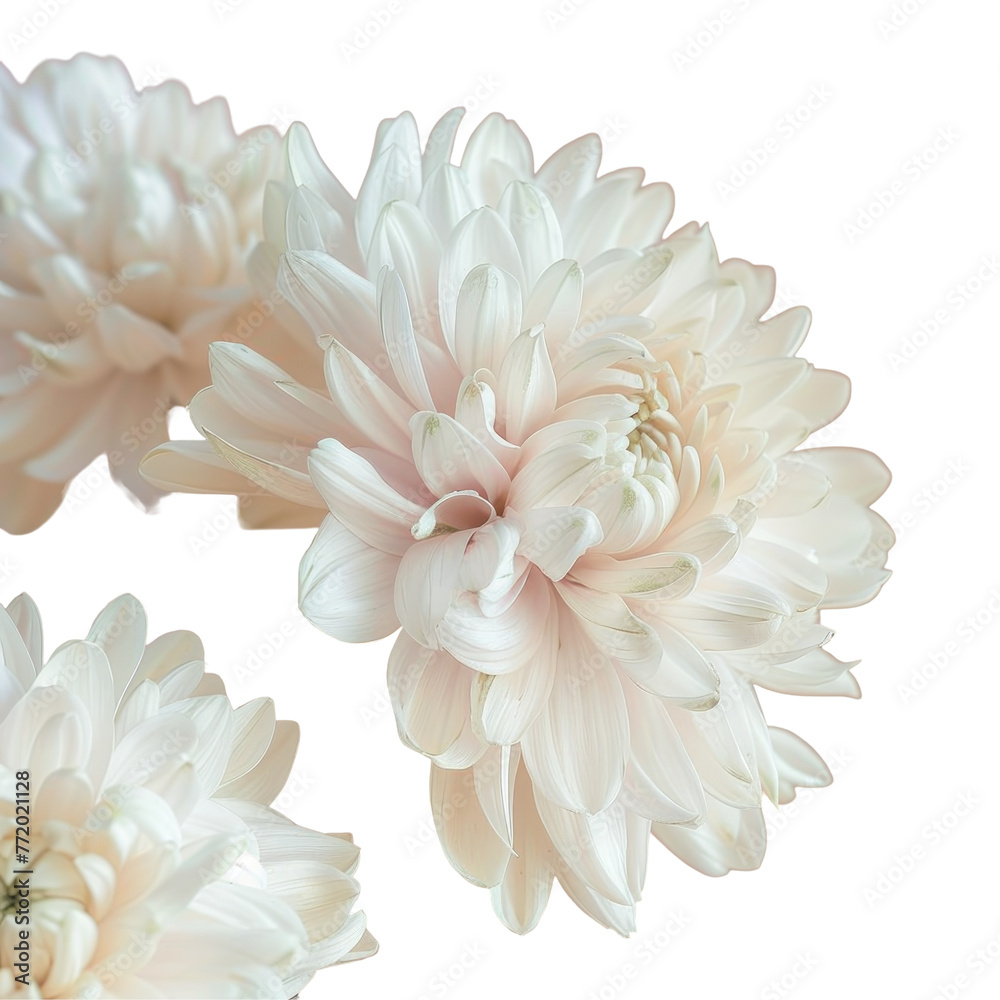 Obraz premium Closeup of three white flowers against a transparent background