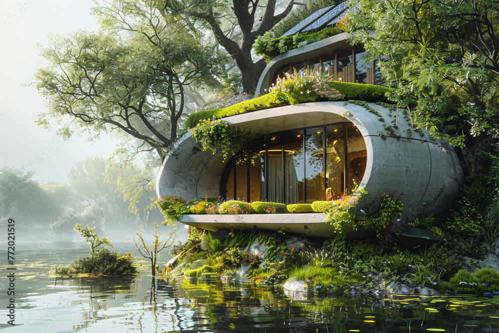 View of Create a conceptual image of an abstract, eco-friendly home design ...