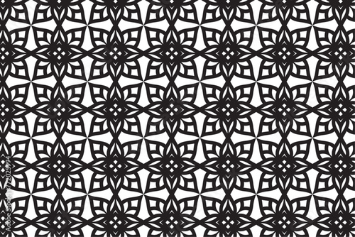 Geometric floral of seamless patterns. White and black vector backgrounds. Simple illustrations.