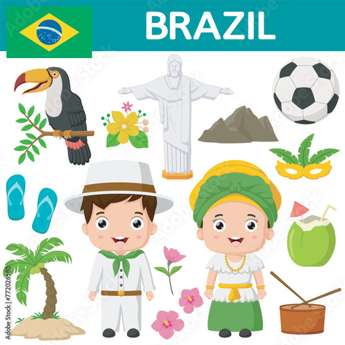 Cartoon Brazilian couple wearing traditional costumes © dreamblack46