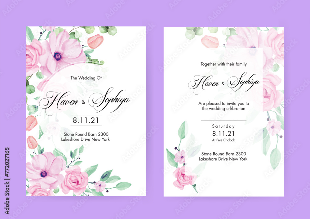 wedding invitation floral marriage invitation elegant wedding card with beautiful floral and leaves template