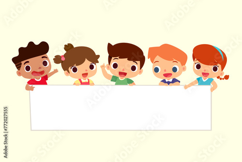 happy kids holding blank sign