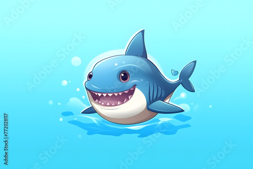 A cute shark smiling and dancing on the sea