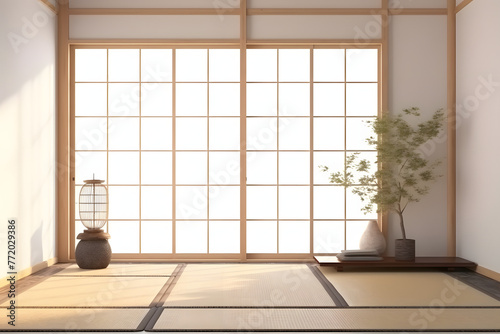 Emtpy japanese style room with tatami mat floor