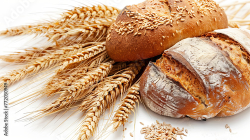 Different types of bread on isolated white background photo