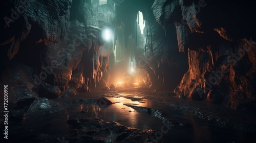 A deep underground crystal cave. Generative AI © Sapan