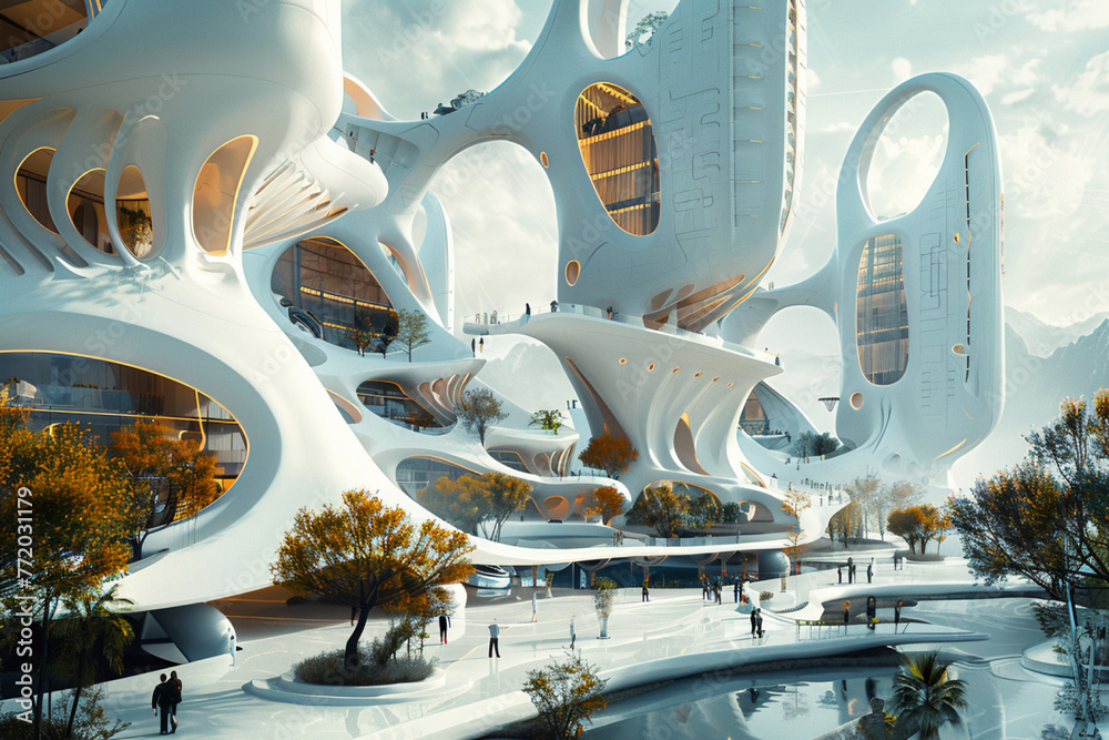 Design an abstract architectural concept for a city of the future, with ...