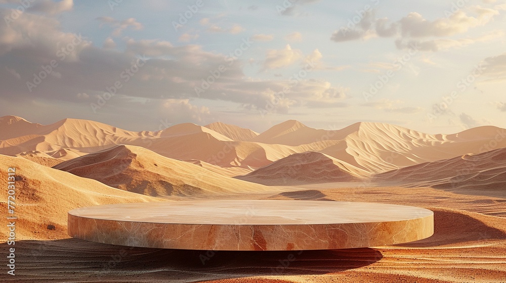 3D render podium of The Sahara Desert, Africa - The largest hot desert in the world.Granite Material - obrazy, fototapety, plakaty 