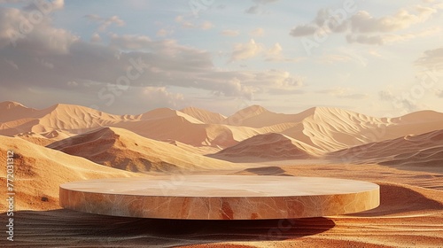 3D render podium of The Sahara Desert, Africa - The largest hot desert in the world.Granite Material #772031312