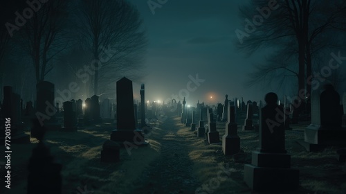 eerie night in the graveyard. Generative AI