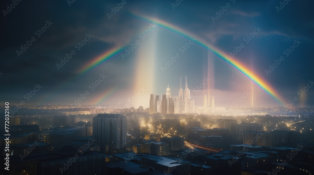 rainbow over the city. Generative AI