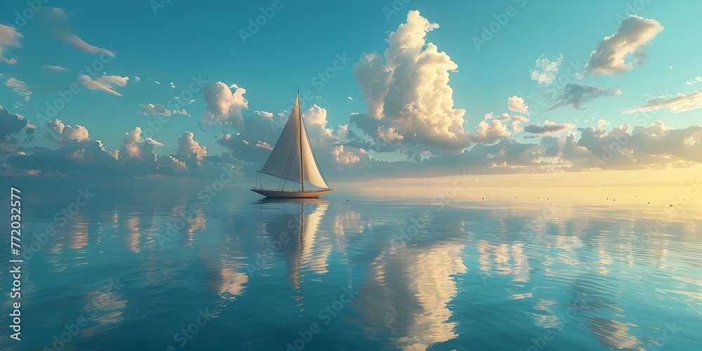 Serene Sailboat Voyage Through the Realm of Boundless Creativity and Imagination - obrazy, fototapety, plakaty 