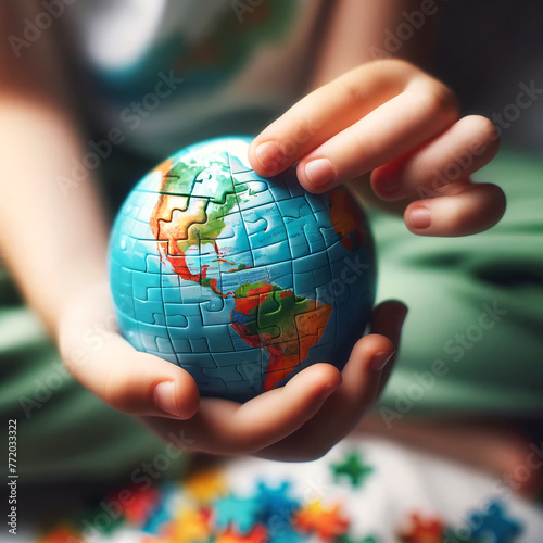 Hopeful Future: Children Assembling Earth Puzzle
