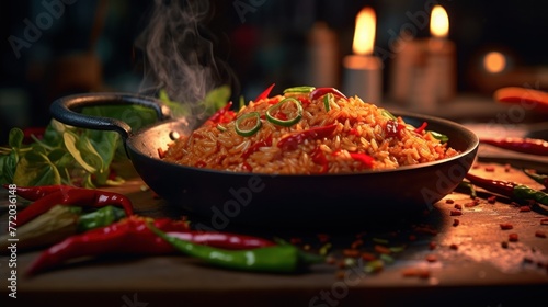 fry rice red hot chili 8k photography