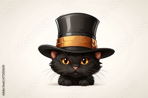 Sophisticat in Top Hat.Illustration of an elegant black cat in a top hat, perfect for pet fashion, dapper designs, and playful branding.