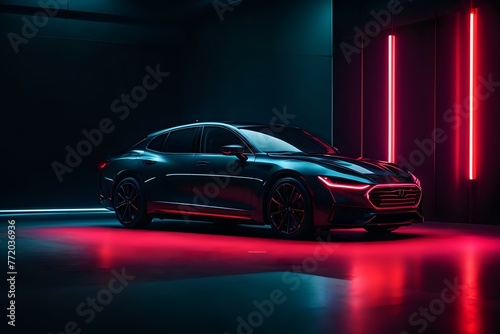 Midnight Pulse Auto.  A captivating image of a sleek car against the backdrop of glowing neon lights  embodying the spirit of nocturnal elegance and modern automotive design.